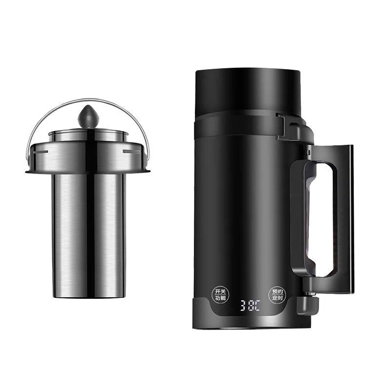 Portable black mini electric travel kettle with inner water level marking and power cord