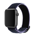 Braided nylon elastic strap for Apple Watch with wave pattern in multiple colour options showing adjustable fit