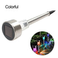 Stainless steel outdoor garden landscape light with LED illumination on a pastoral-style spike.