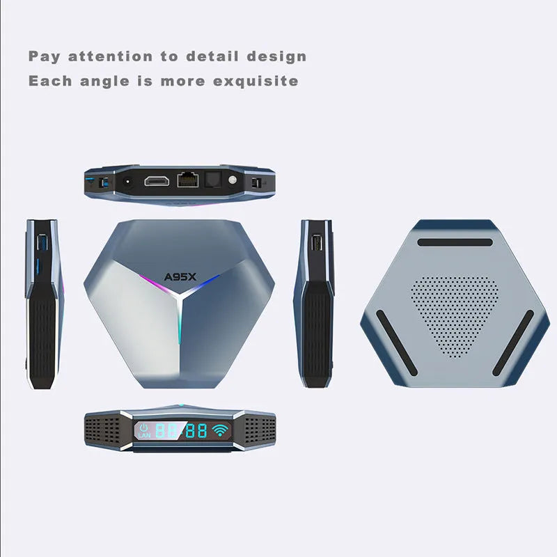Network Player 8K TV set-top box with remote, HD cable, and power adapter on a table