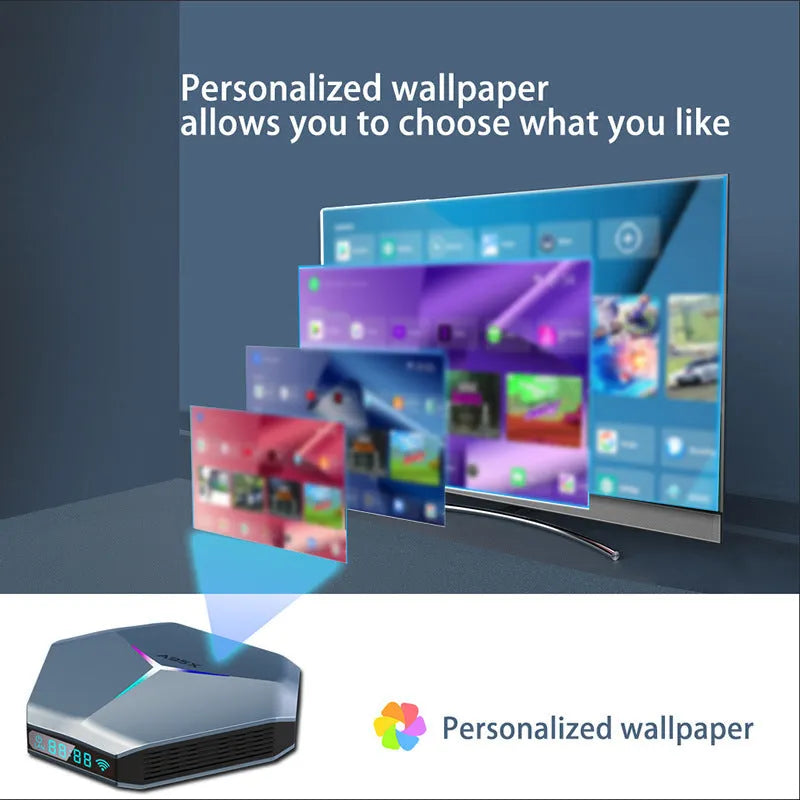 Network Player 8K TV set-top box with remote, HD cable, and power adapter on a table