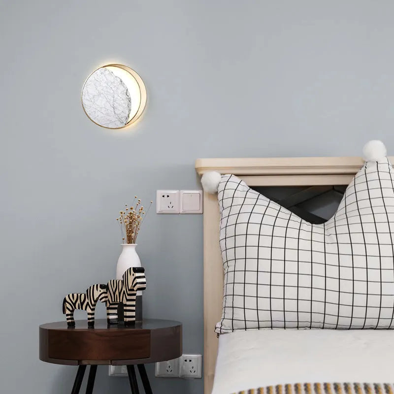 Marble and copper eclipse design LED wall lamp with 25cm diameter round shape