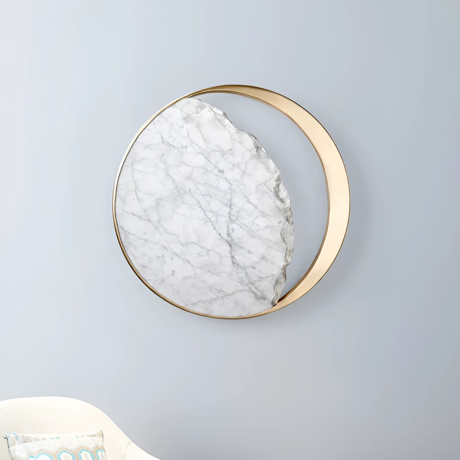 Marble and copper eclipse design LED wall lamp with 25cm diameter round shape