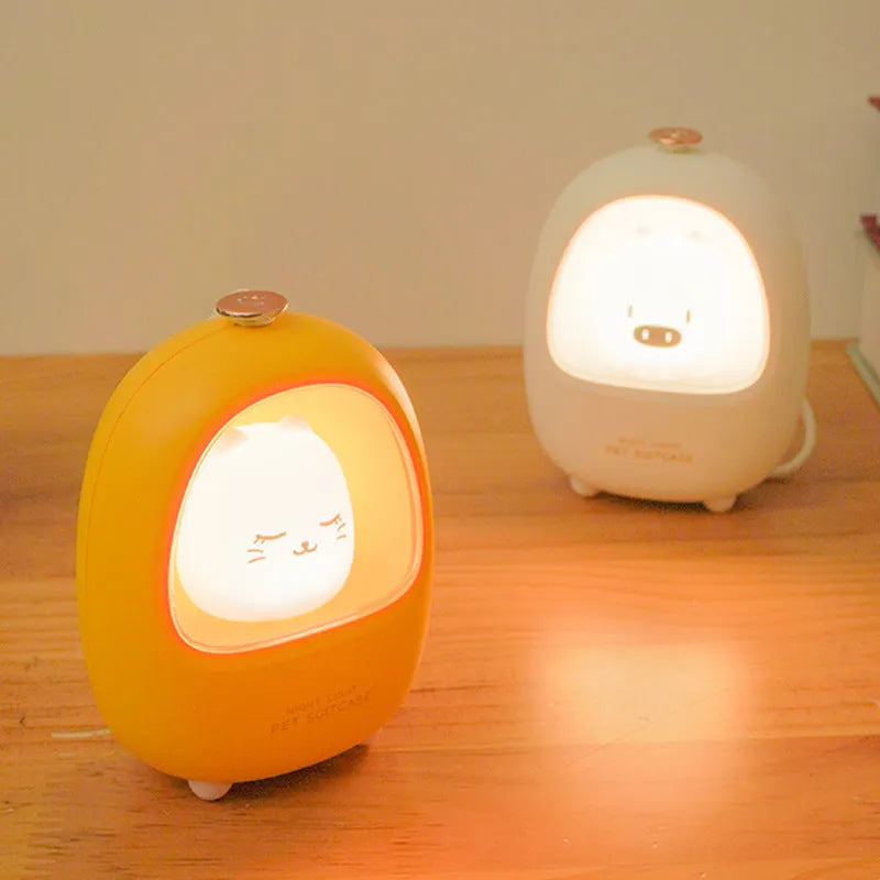 Pig Bibi cartoon style touch night light on a bedside table