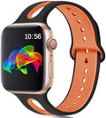 Silicone Apple Watch compatible strap showing six adjustment holes and colour options