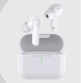 Black and white wireless Bluetooth in-ear headphones with magnetic charging case