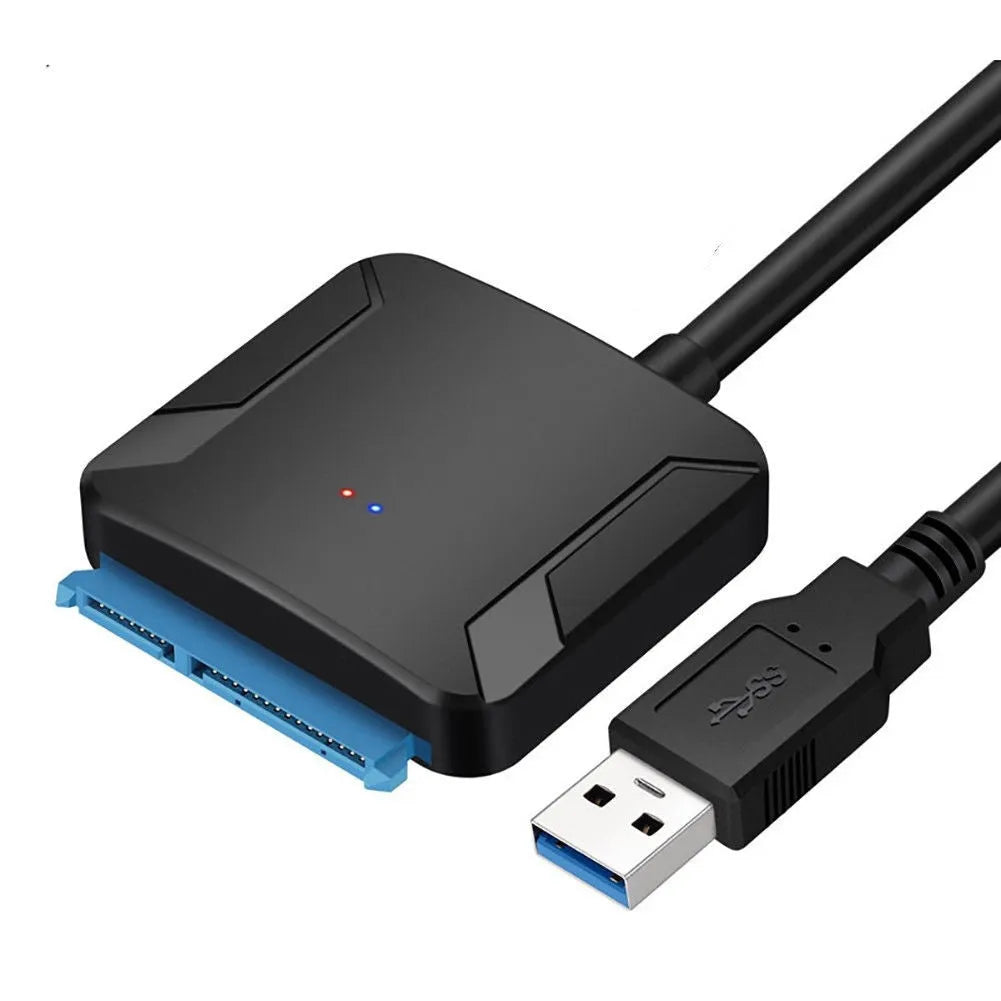 Black USB 3.0 to SATA adapter cable for connecting hard drives externally to computers