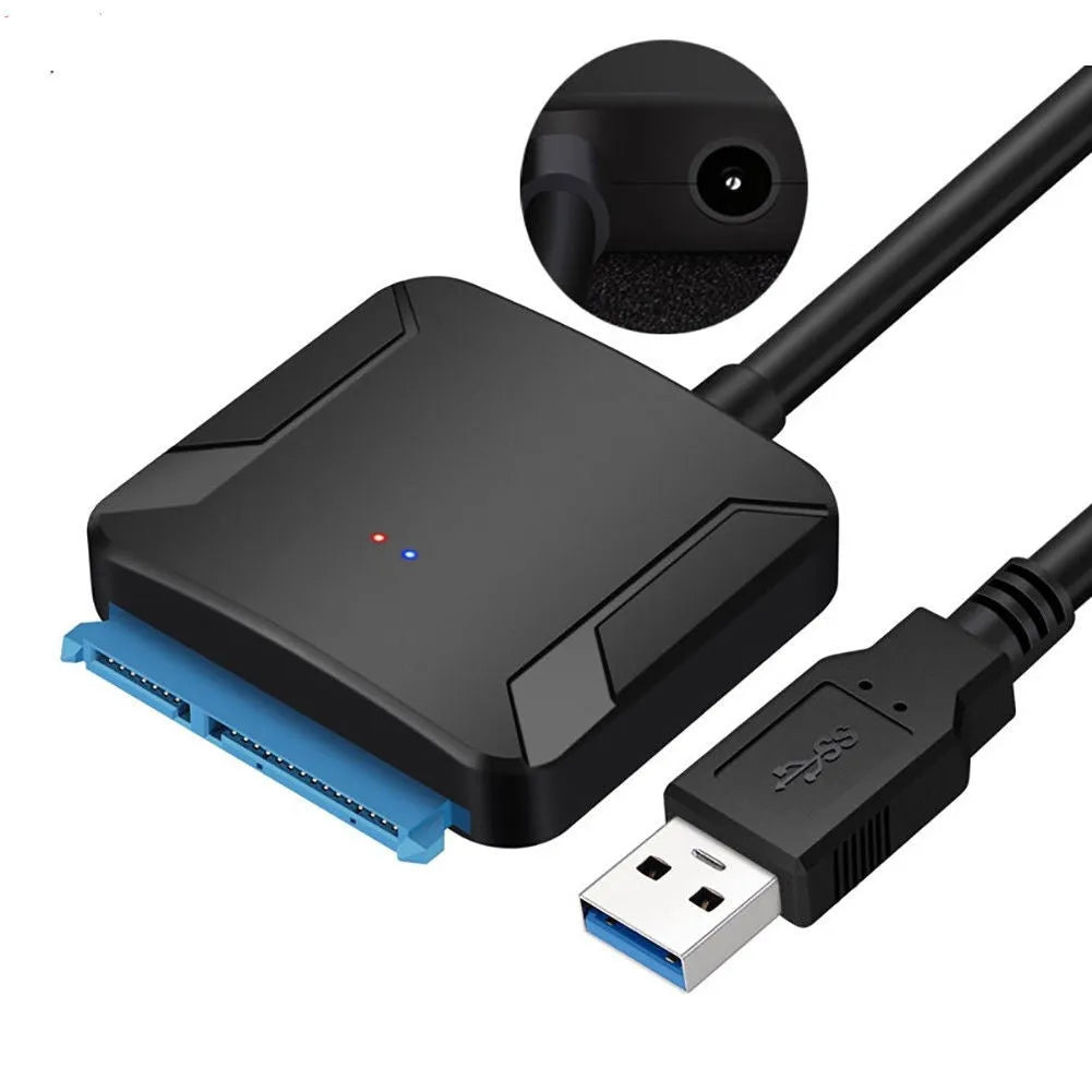 Black USB 3.0 to SATA adapter cable for connecting hard drives externally to computers