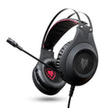 Black USB wired computer headset with microphone and straight plug for desktop PC connection