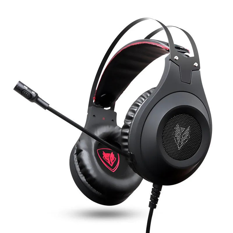 Black USB wired computer headset with microphone and straight plug for desktop PC connection