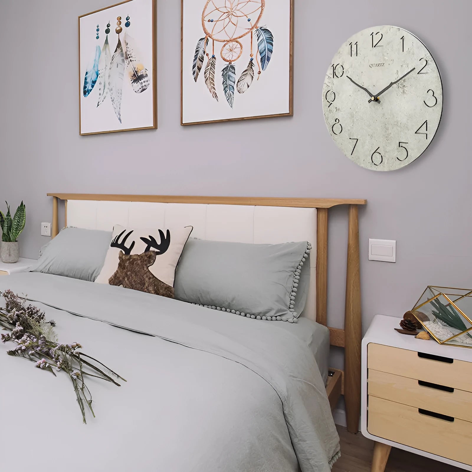 Grey European style modern wall clock with single-sided design