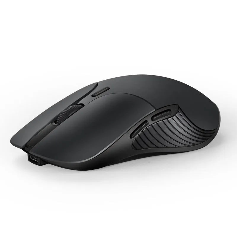 Blue wireless voice translation mouse with 15-metre range and rechargeable battery on desk