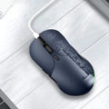 Blue wireless voice translation mouse with 15-metre range and rechargeable battery on desk