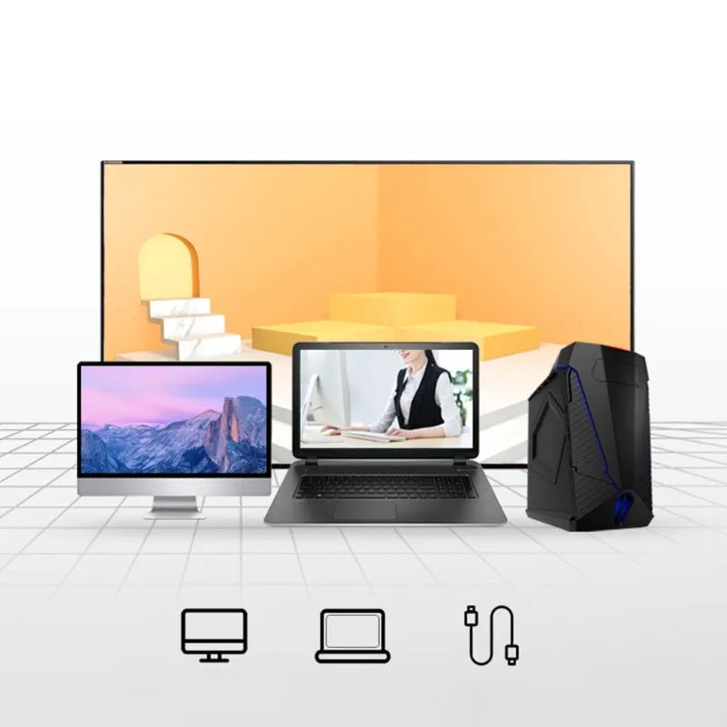 Blue wireless voice translation mouse with 15-metre range and rechargeable battery on desk