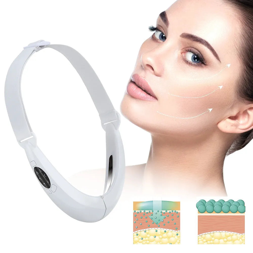 White facial lifting device with red and blue light therapy functions, measuring 170x110x500mm