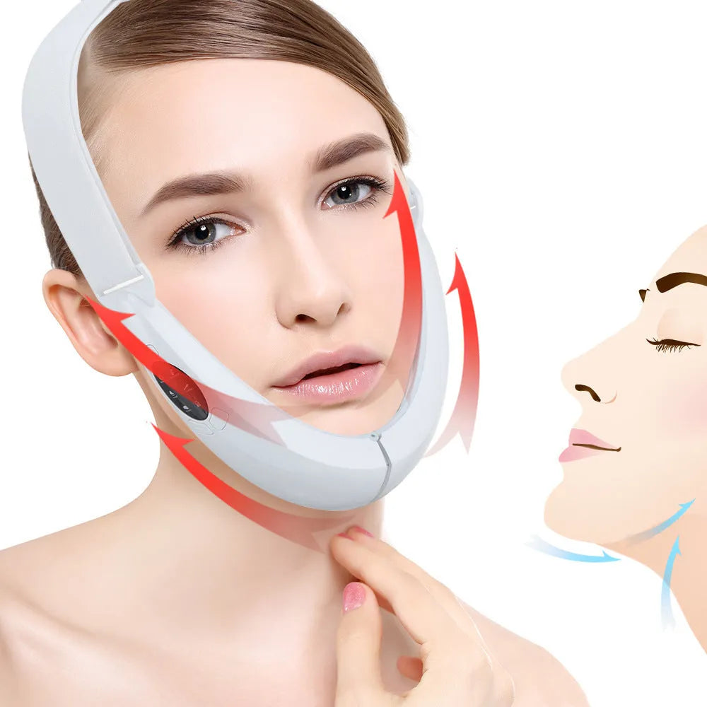White facial lifting device with red and blue light therapy functions, measuring 170x110x500mm
