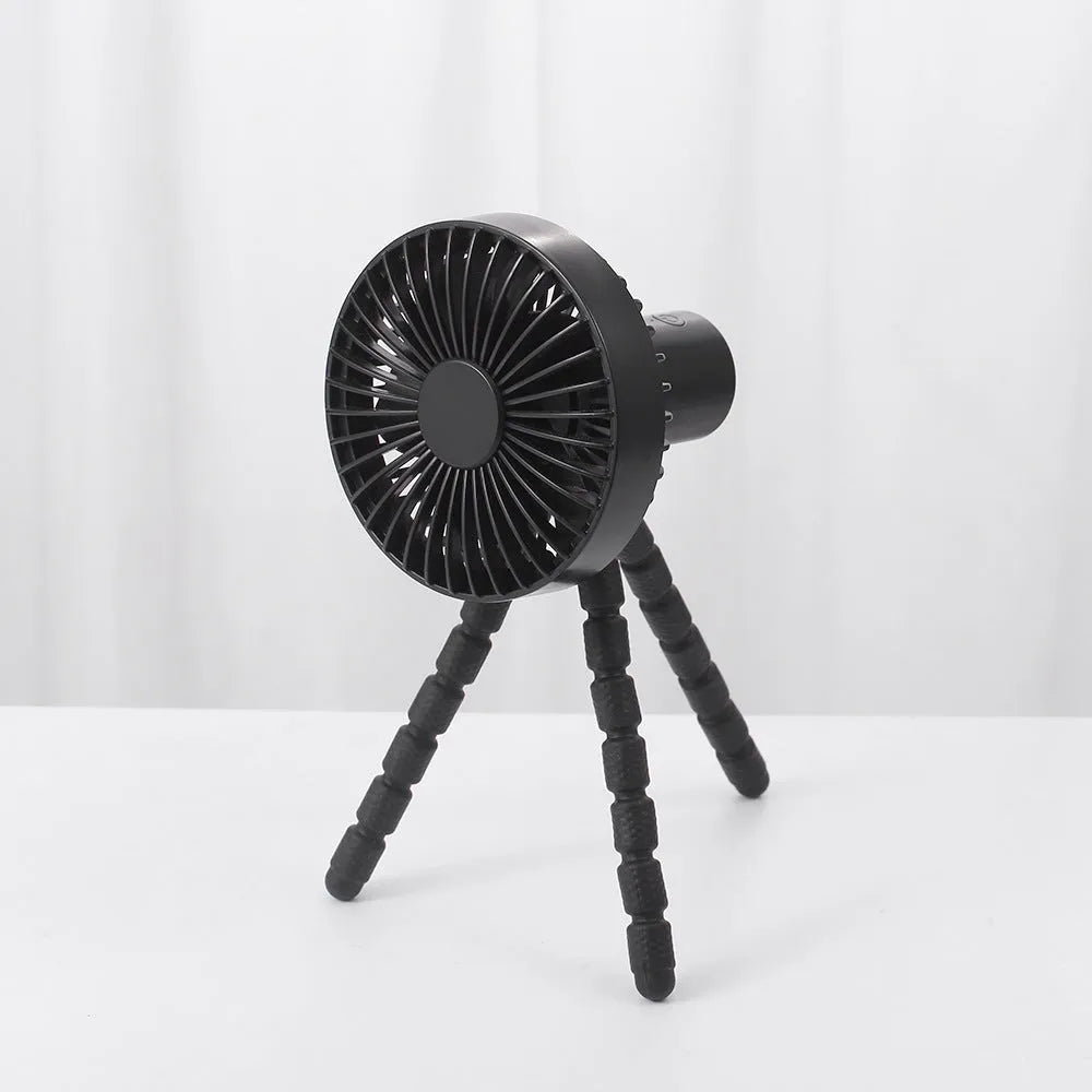 Adjustable bending head desktop fan in black, green, pink, or white with octopus-shaped tripod