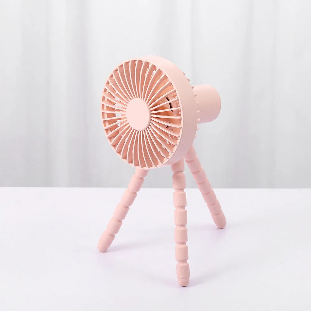 Adjustable bending head desktop fan in black, green, pink, or white with octopus-shaped tripod