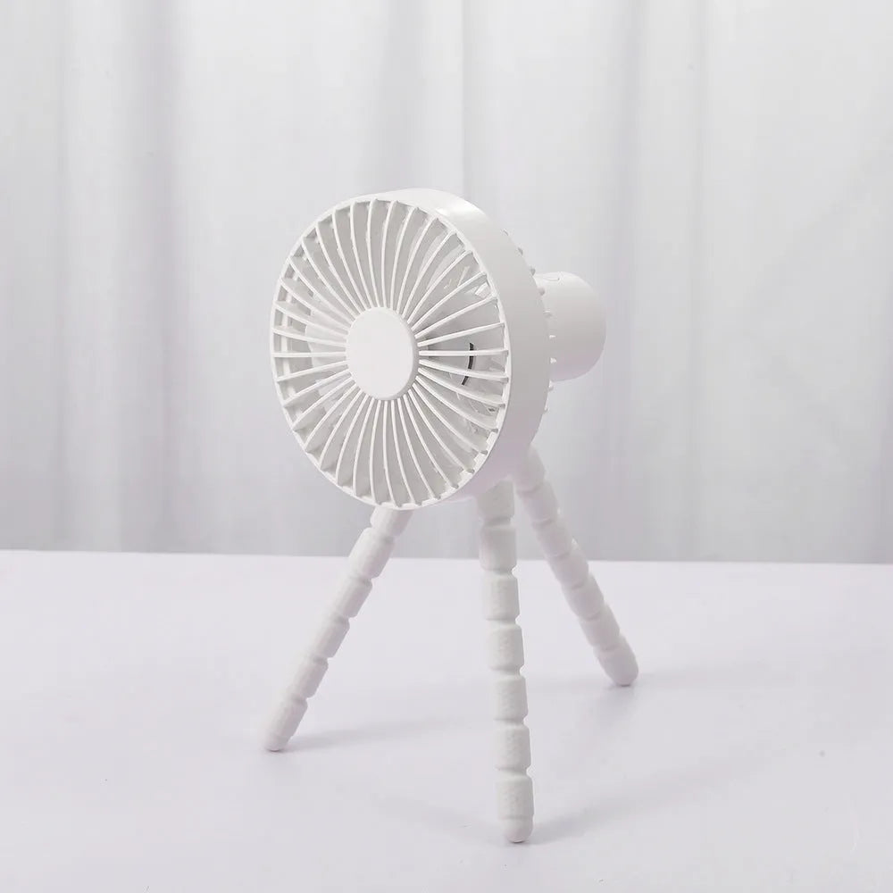 Adjustable bending head desktop fan in black, green, pink, or white with octopus-shaped tripod