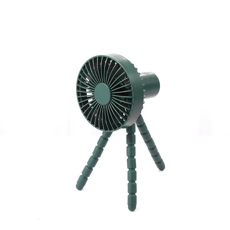 Adjustable bending head desktop fan in black, green, pink, or white with octopus-shaped tripod