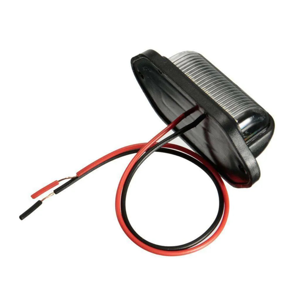 6 LED license plate light, black housing, 12-24V 1.8W 6500K cool white, for car truck bus trailer