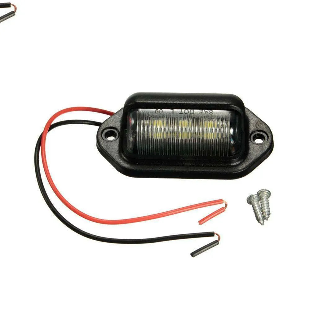 6 LED license plate light, black housing, 12-24V 1.8W 6500K cool white, for car truck bus trailer
