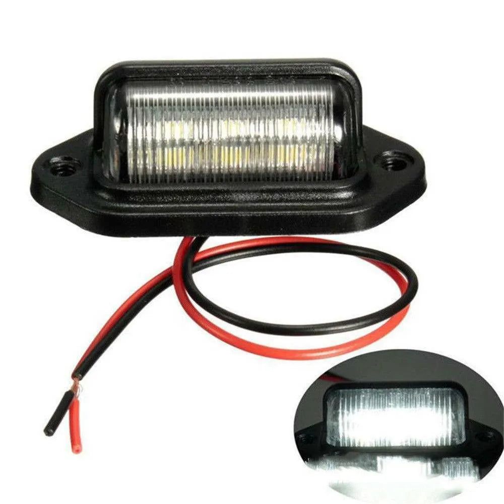 6 LED license plate light, black housing, 12-24V 1.8W 6500K cool white, for car truck bus trailer