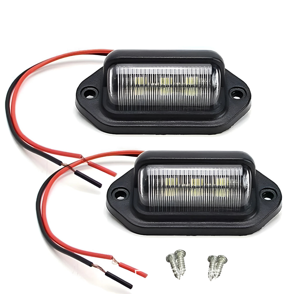 6 LED license plate light, black housing, 12-24V 1.8W 6500K cool white, for car truck bus trailer