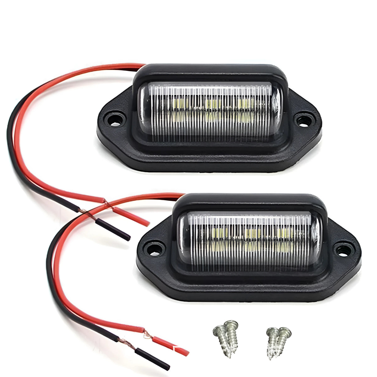 6 LED license plate light, black housing, 12-24V 1.8W 6500K cool white, for car truck bus trailer