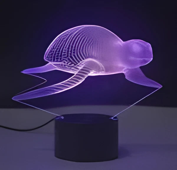 Colourful 3D visual effect LED table lamp with touch controls on a black ABS base