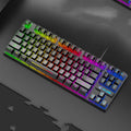 Mechanical keyboard in black, blue, pink, or white with ABS plastic and simple design, showing style options A, B, K2, K2 British