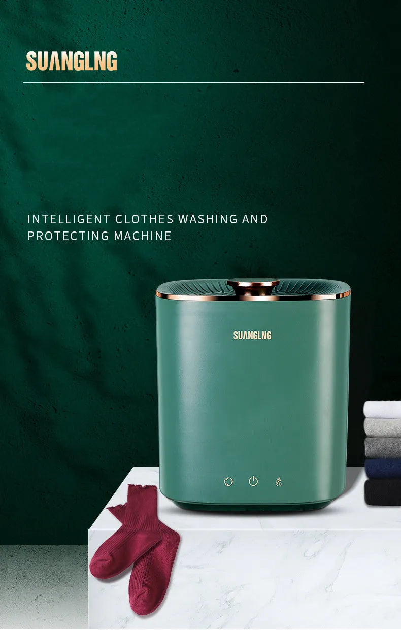 Green portable mini washing machine with ozone sterilisation for underwear and socks cleaning