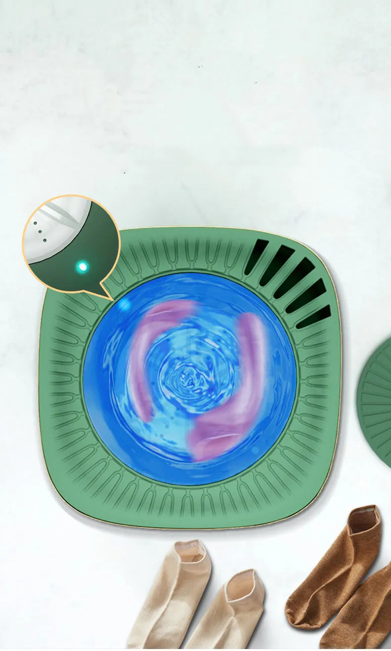 Green portable mini washing machine with ozone sterilisation for underwear and socks cleaning