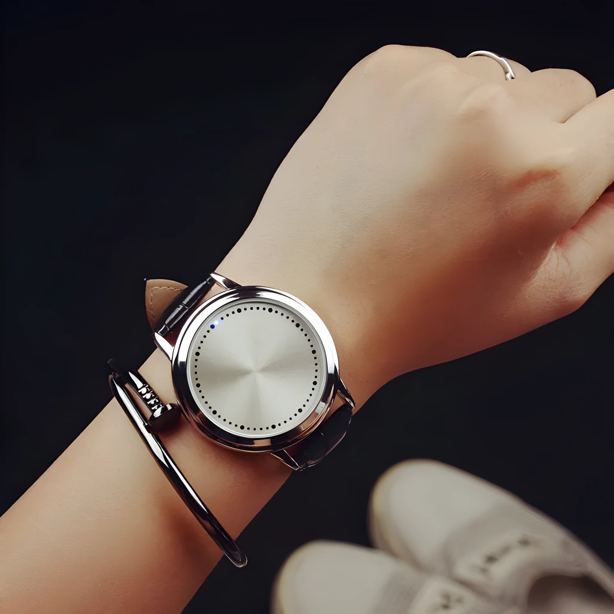 Casual digital watch with blue backlight in black or white colour option.