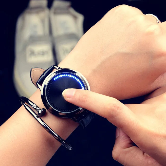 Casual digital watch with blue backlight in black or white colour option.
