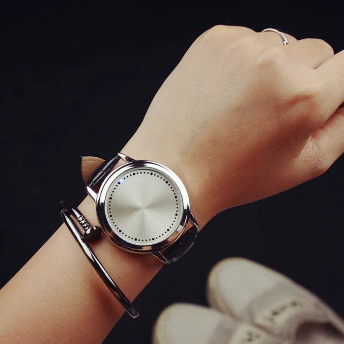 Casual digital watch with blue backlight in black or white colour option.