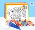 Children's gouache painting drawing board kit showing sketchpad, 50 paintings, 8 pigment rows, and colouring pens