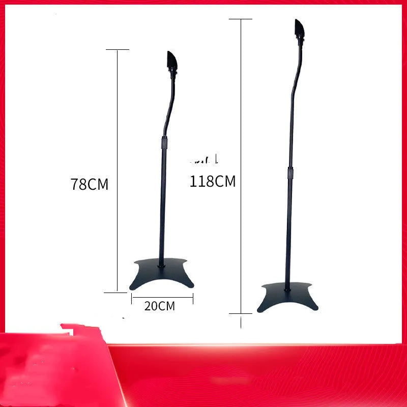 A black tripod speaker stand holding a satellite bookshelf speaker, compatible with Apple devices.