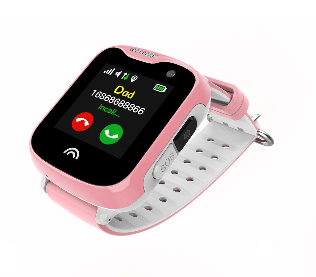 A children's waterproof smart watch with a 1.54-inch touch screen and black silicone strap.