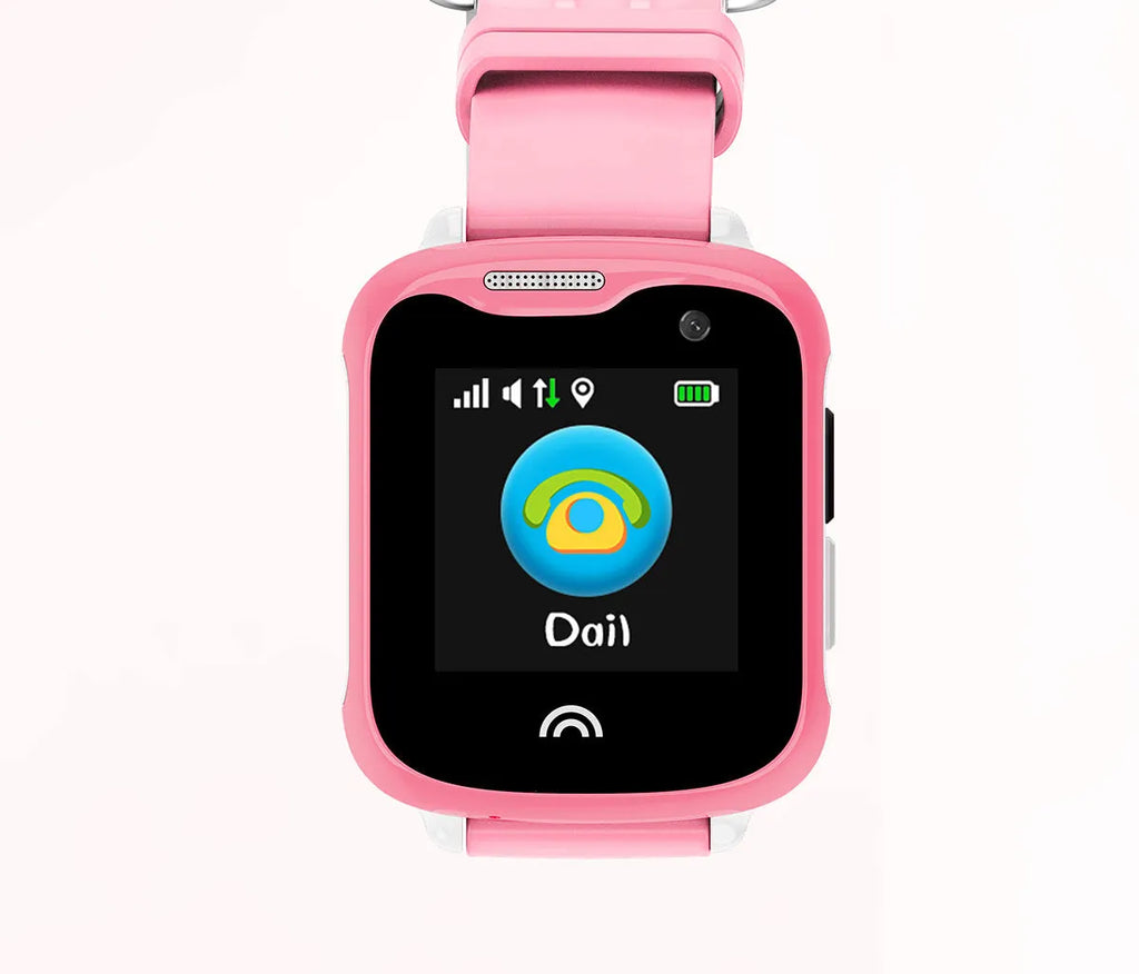 A children's waterproof smart watch with a 1.54-inch touch screen and black silicone strap.