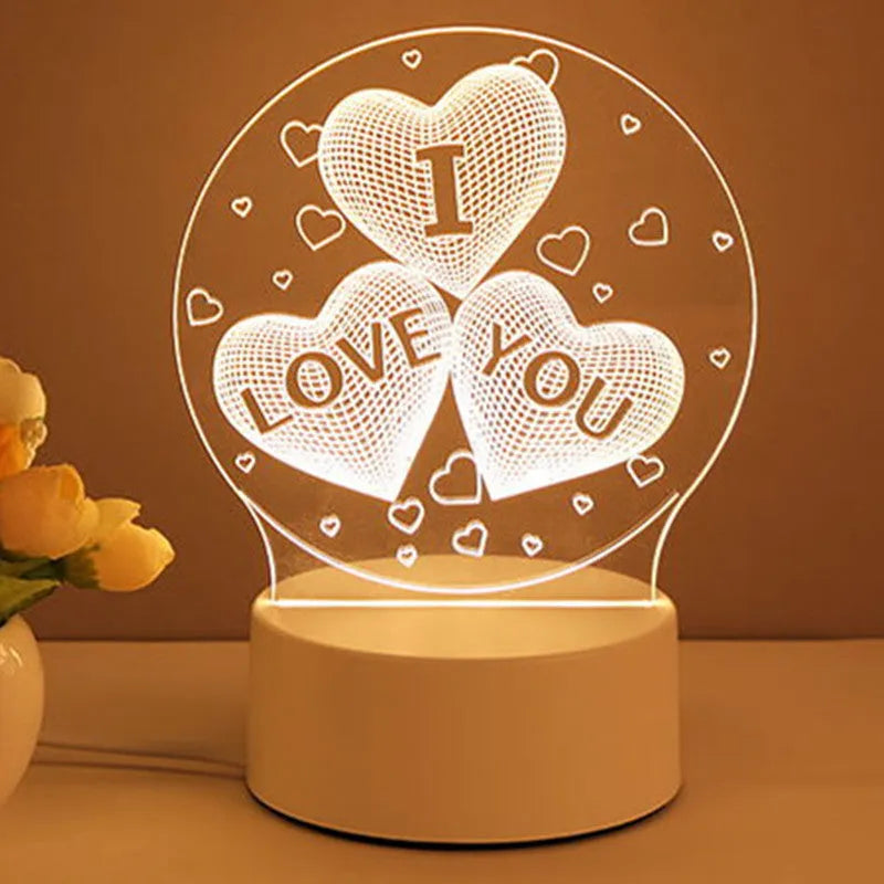 3D illusion acrylic USB LED night light in warm white, plug-in monochrome decorative lamp for room decor and gifting