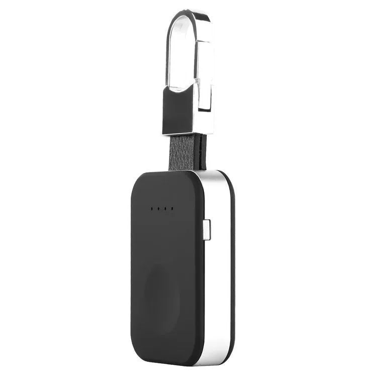 Black Apple Watch wireless charger power bank with 1000mAh battery, 8mm charging distance, compatible with 1st-4th generation models
