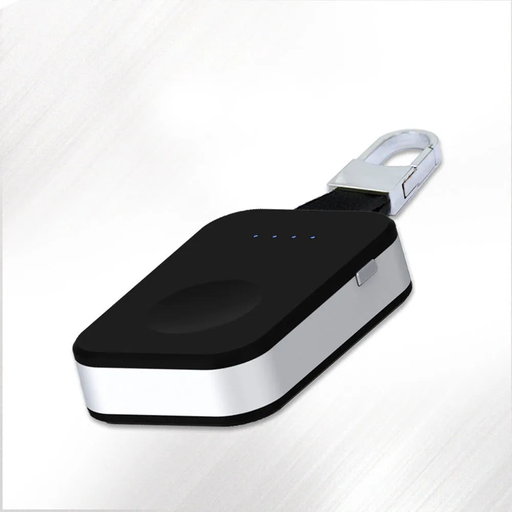 Black Apple Watch wireless charger power bank with 1000mAh battery, 8mm charging distance, compatible with 1st-4th generation models