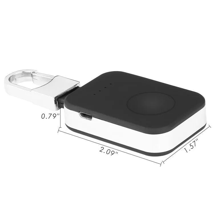 Black Apple Watch wireless charger power bank with 1000mAh battery, 8mm charging distance, compatible with 1st-4th generation models