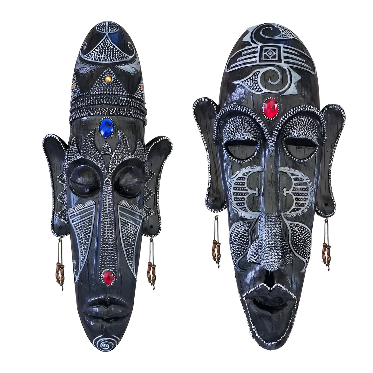 Large resin African tribal mask wall decor, 14 x 6 inches, retro black face mask ready to hang.