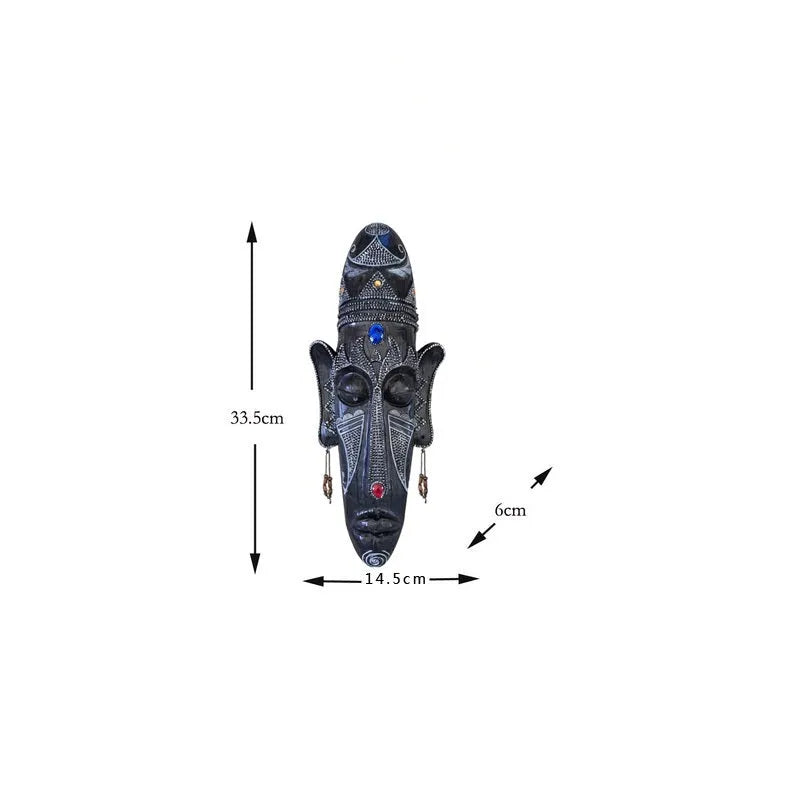 Large resin African tribal mask wall decor, 14 x 6 inches, retro black face mask ready to hang.