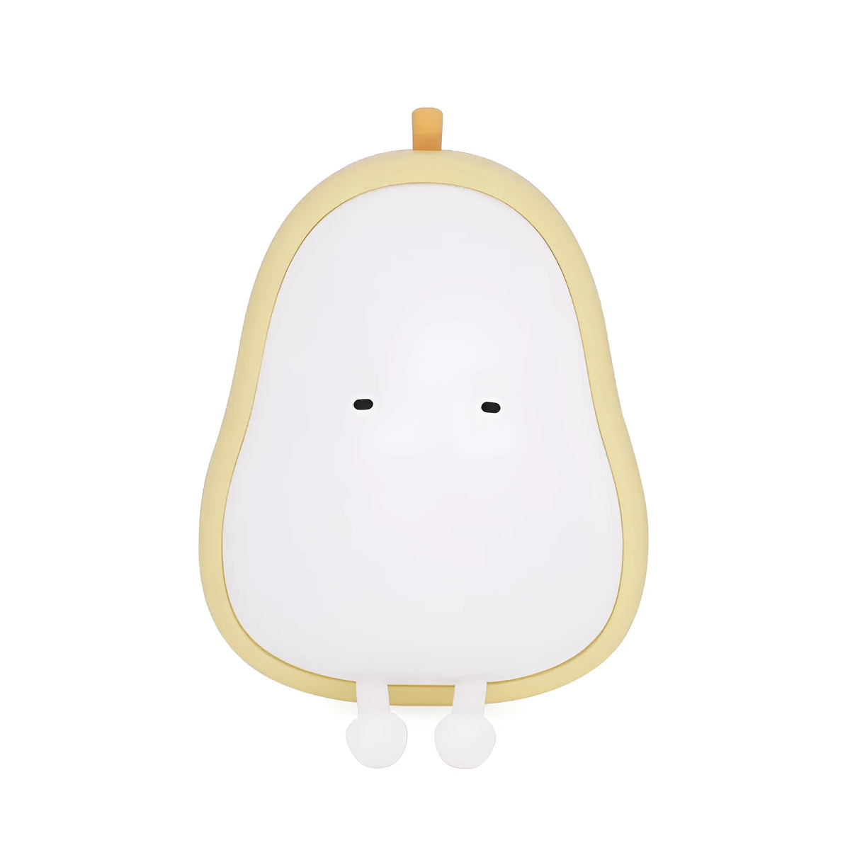 Yellow silicone pear-shaped rechargeable LED night light on a surface