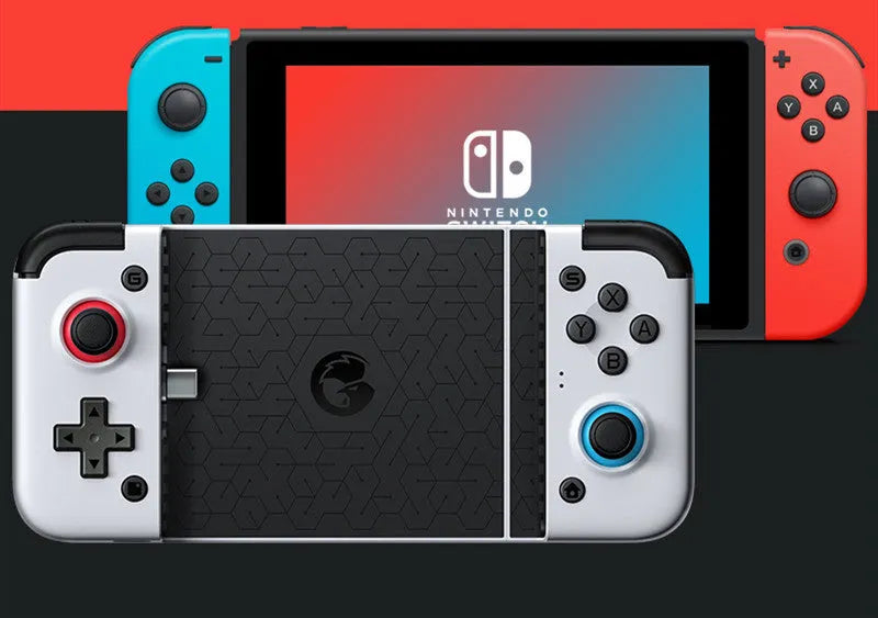 Gaze Chicks X2 black Android phone gamepad with stretching mechanism and Switch-style handles.