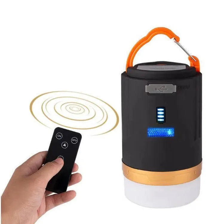Black remote control emergency camping light for outdoor use.