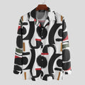 Men's plus size Hawaiian print shirt in black and white, loose fit, pointed collar, sizes S to 5XL